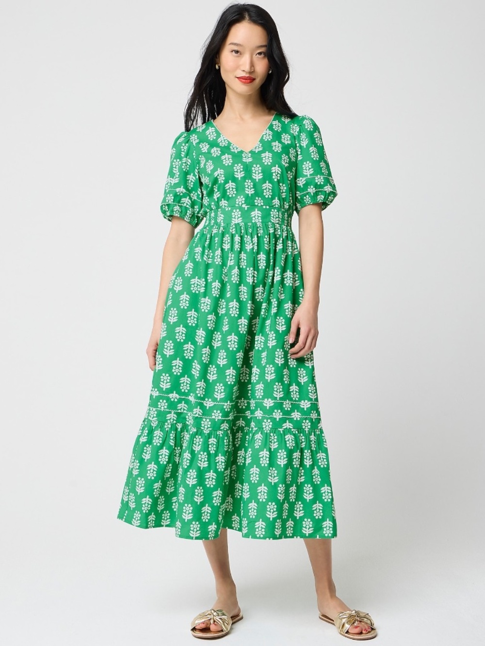 NWT J.Crew Factory Block-print Puff-sleeve Midi Dress